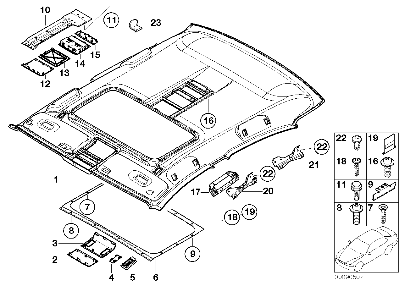 Genuine BMW 51447029401 E66 Molded Headlining,Sliding Lift.Roof,Long STEINGRAU (Inc. 745Li & 750Li)