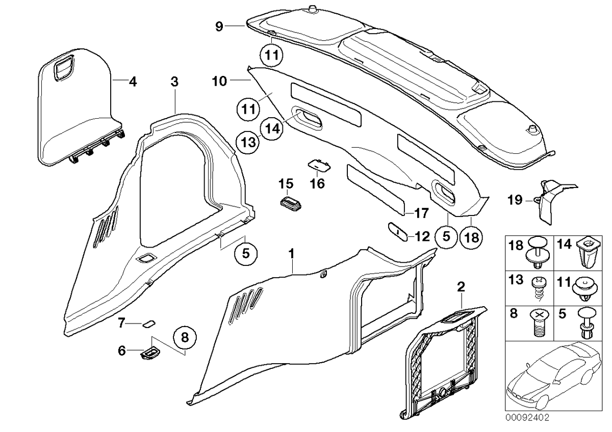 Genuine BMW 51477149199 E65 E66 Left Trunk Trim BASALTGRAU HELL (Inc. 750i, 760i & 740Li)