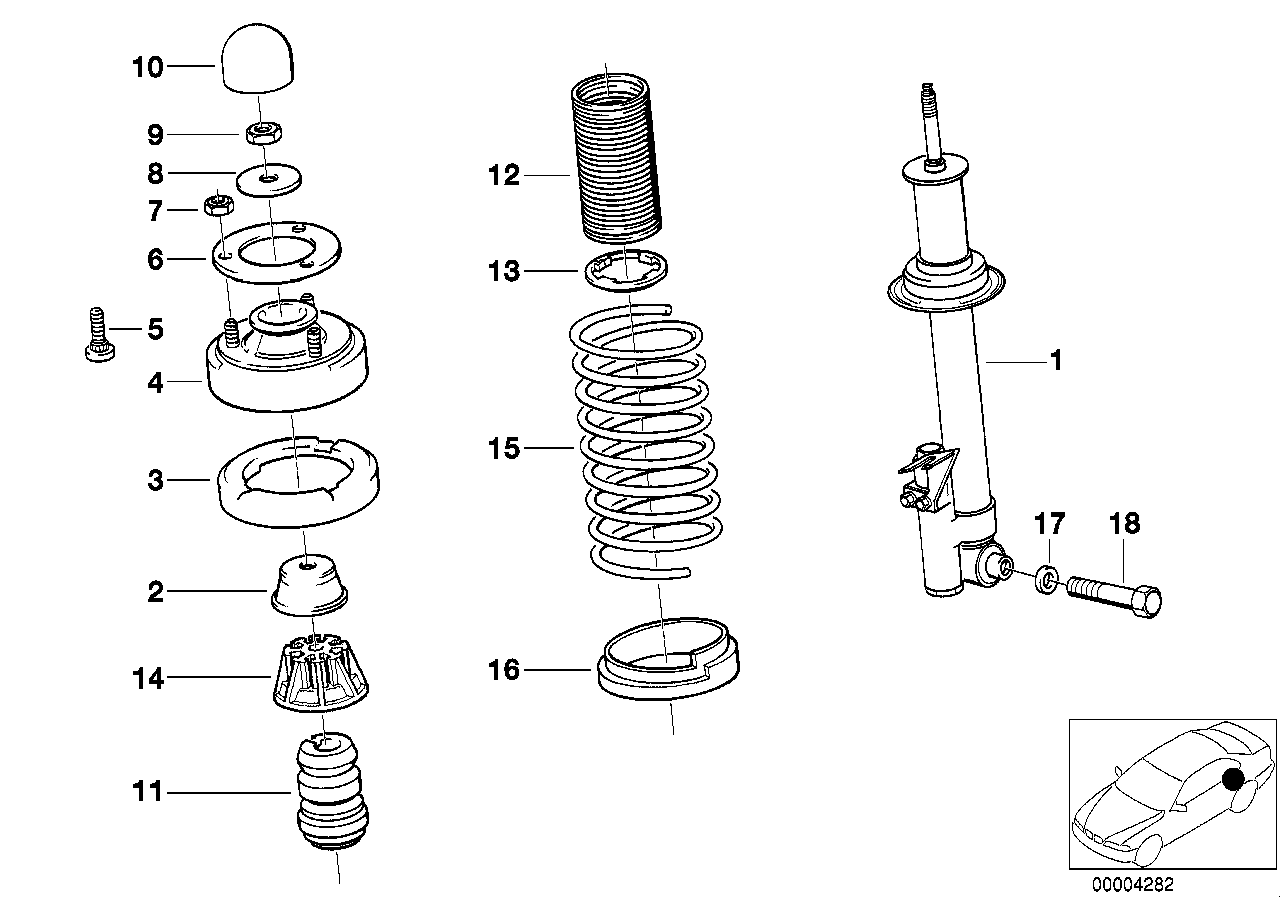 Genuine BMW 37121134449 E34 Rear Left Spring Strut (Inc. 524td, 520i & 535i)