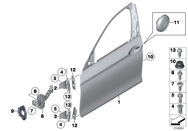 Genuine BMW 41517259592 Right Upper Front Door Hinge (Inc. 535d, 520i & M5)