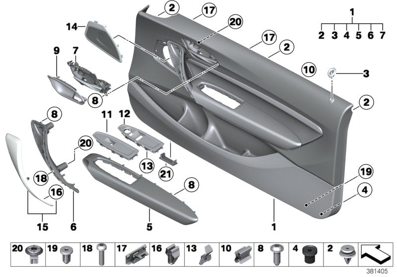 Genuine BMW 51419490026 Door Panel, Leather, Front Right BLACK (Inc. 220d, 225d & 230iX)