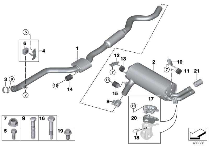 Genuine BMW 18308662288 F32 F36 Rear Muffler (Inc. 330iX, 330i & 430i)