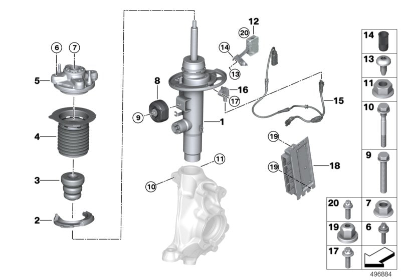 Genuine BMW 37106895055 G20 Spring Strut Front Left Vdc AWD (Inc. 320iX, 320dX & 330iX)