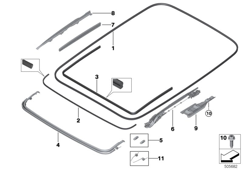 Genuine BMW 54107409144 Gasket, Sliding Roof Frame (Inc. 730Ld, 740iX & 750LiX)