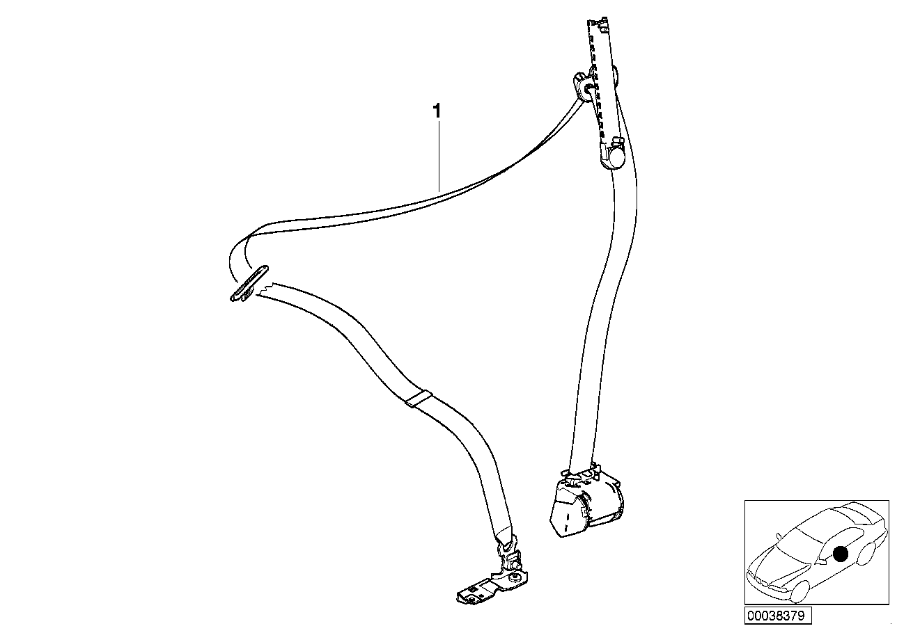 Genuine BMW 72117030991 E53 Left Front Upper Belt, Overlength SCHWARZ (Inc. X5)