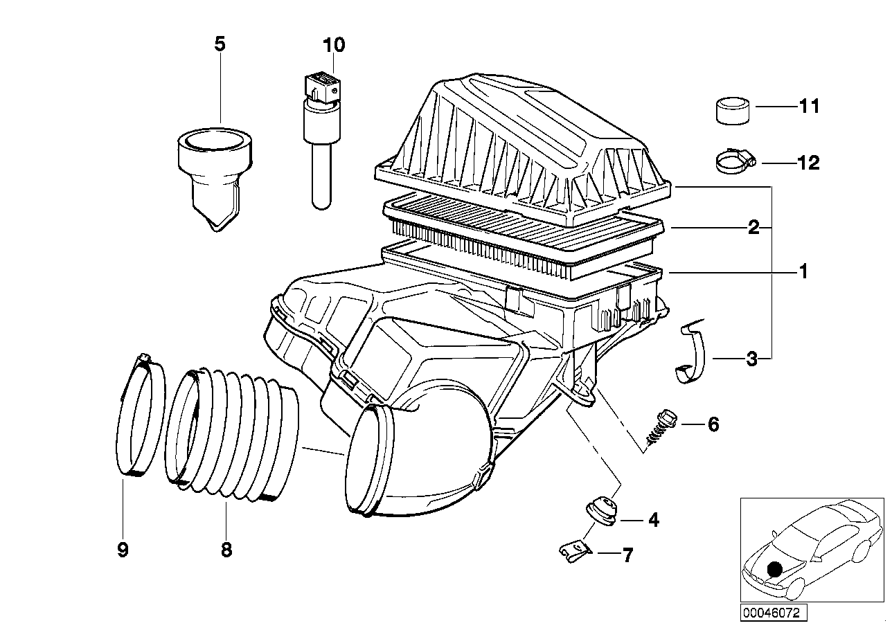 Genuine BMW 13711704008 E31 Intake Muffler Right (Inc. 850Ci)