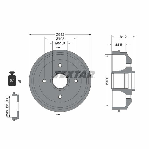 TEXTAR 94014300 Brake Drum