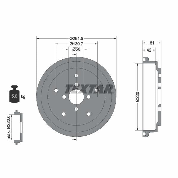 TEXTAR 94043500 Brake Drum