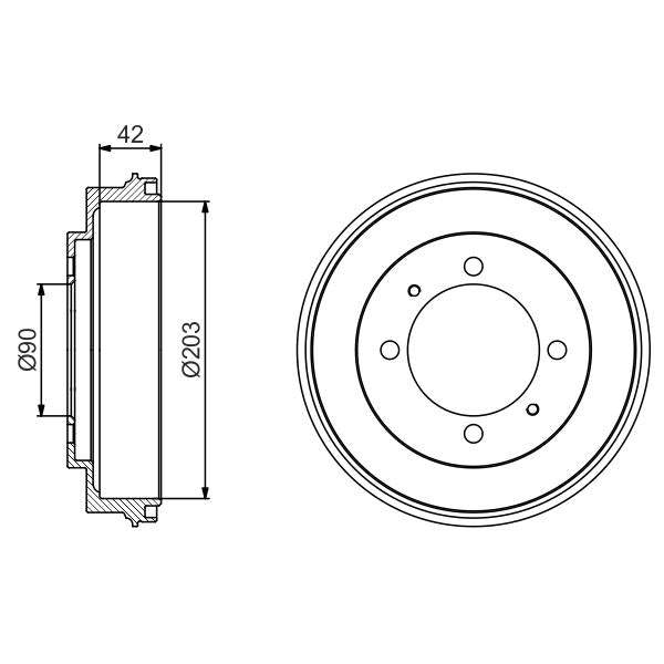 BOSCH 0986477202 Brake Drum - 1 piece
