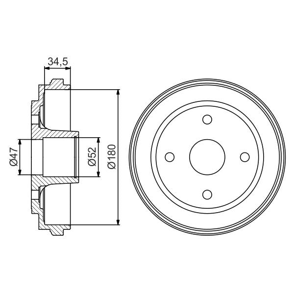 BOSCH 0986477263 Brake Drum - 1 piece