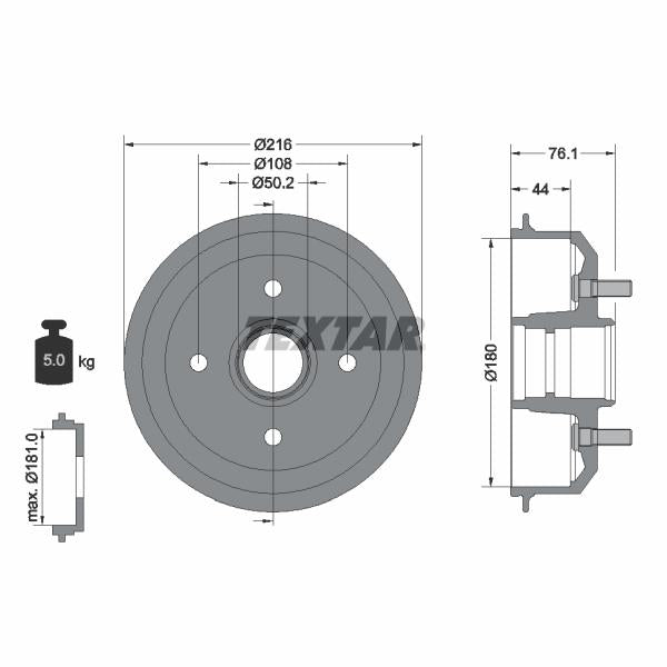 TEXTAR 94018500 Brake Drum