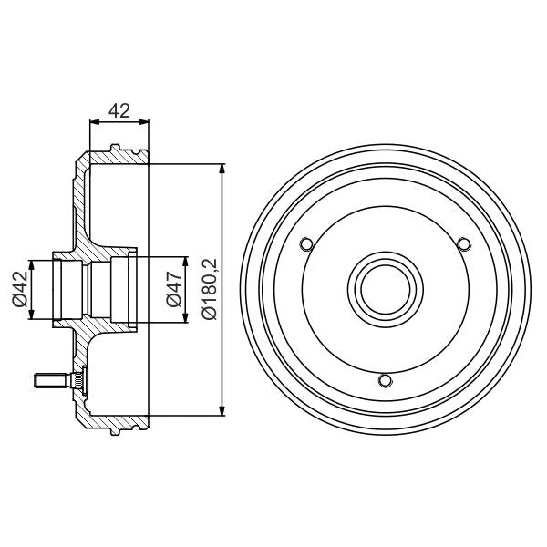 BOSCH 0986477243 Brake Drum - 1 piece