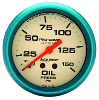 Autometer Ultra-Nite 2-5/8in 0-150 PSI Liquid Filled Mechanical Glow In Dark Oil Pressure Gauge