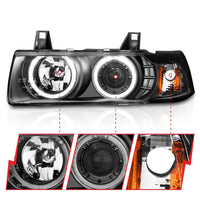 ANZO 1992-1998 BMW 3 Series E36 Projector Headlights w/ Halo Black G2 1 pc