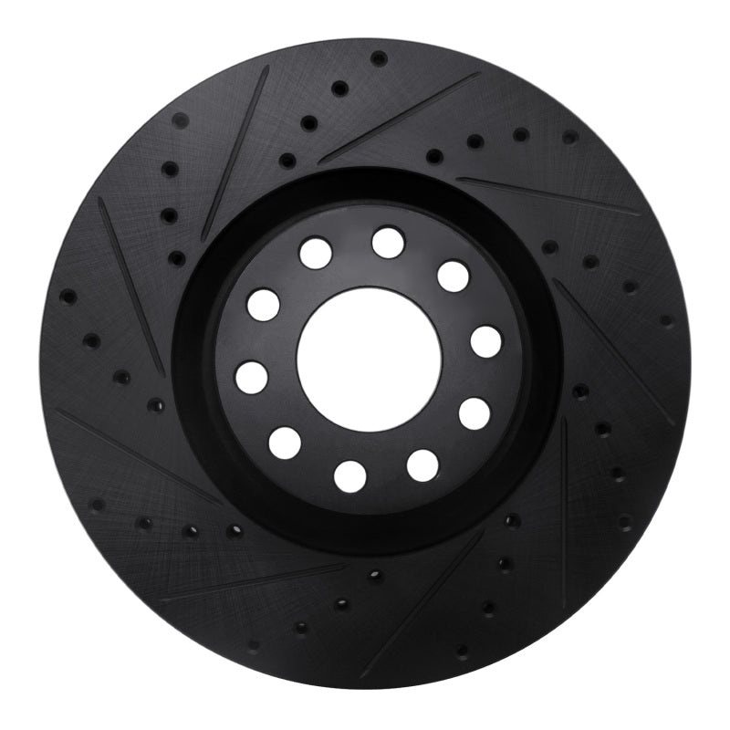 R1 Concepts R1 99-04 Audi S6 Front Left Drilled & Slotted Black Brake Rotor