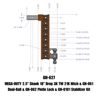 GEN-Y Hitch Gen-Y Mega Duty 2.5in Shank 18in Drop 21K Hitch w/GH-061 Dual-Ball/Pintle Lock/Stabilizer Kit