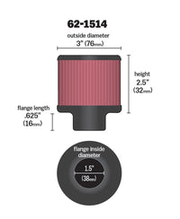 K&N Engineering K&N 1.5in Flange ID x 3in OD x 2.5in Height Clamp On Crankcase Vent Filter