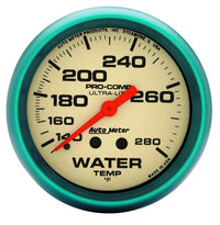 AutoMeter Gauge Wtemp 2-5/8in. 140-280 Deg. F Liq Filled Mech 4ft. Glow In Dark Ultra-Nite