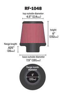 K&N Engineering K&N Round Tapered Universal Air Filter 6in Flange ID x 7.5in Base OD x 4.5in Top OD x 6in H