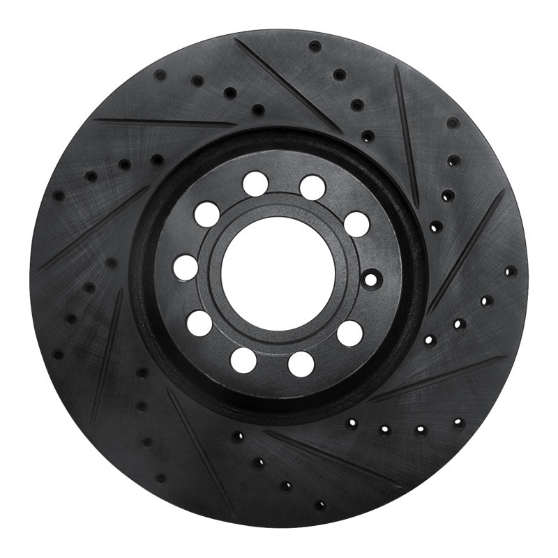 R1 Concepts R1 97-06 Audi A4 Quattro Front Right Drilled & Slotted Black Brake Rotor