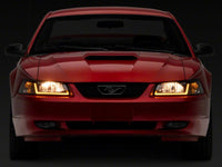 Raxiom 99-04 Ford Mustang Axial Series Headlights w/ Sequential LED Bar- Black Housing (Clear Lens)