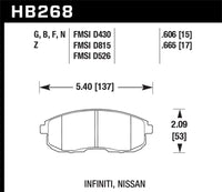 Hawk Performance Hawk 03-04 G35/03-05 G35X/ 02-05 350z w/o Brembo HPS Street Front Brake Pads