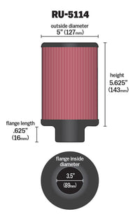 K&N Engineering K&N Filter Universal Rubber Filter 3.5in Flange ID x 5in OD x 5.625in H