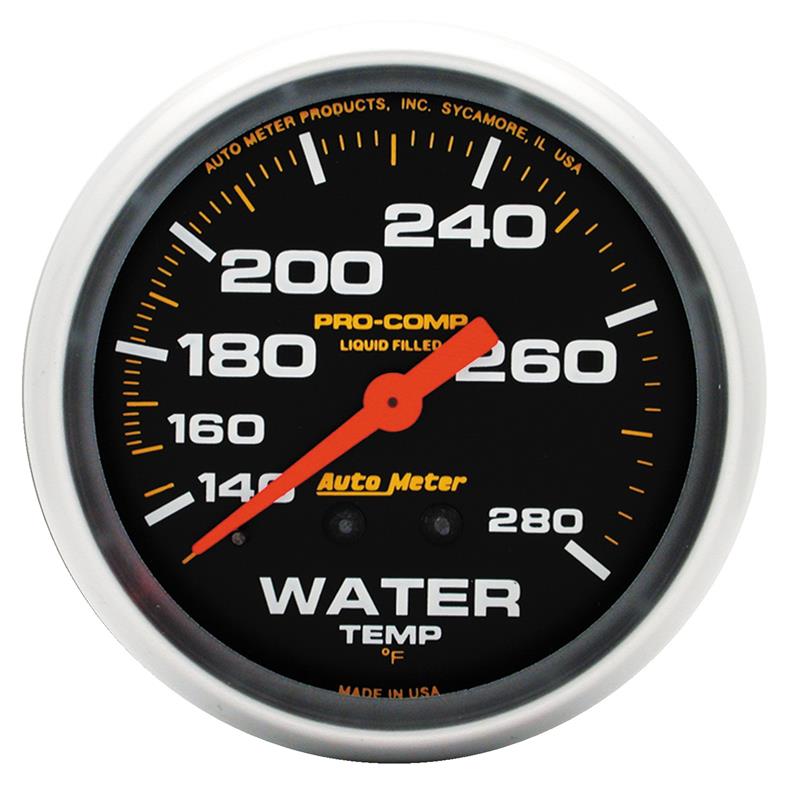 Autometer Liquid Filled Mechanical 2-5/8in 140-280 deg F Water Temperature Gauge Includes 6