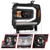 ANZO 2016-2019 GMC Sierra 1500 Projector Headlight Plank Style Black w/ Sequential Amber Signal