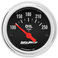 Autometer Traditional Chrome 52mm 100-250 Degree F Short Sweep Electrical Oil Temperature Gauge