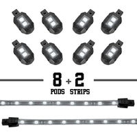 XKGLOW XK Glow Strips Single Color XKGLOW LED Accent Light Motorcycle Kit White - 8xPod + 2x8In