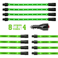 XKGLOW XK Glow Strip Single Color Underglow LED Accent Light Car/Truck Kit Green - 8x24In Tube + 4x8In