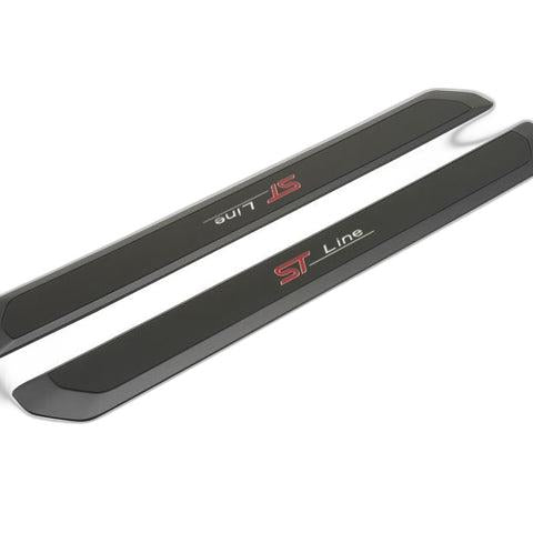 GENUINE FORD 2544750 SCUFF PLATES FRONT, BLACK WITH RED AND WHITE ILLUMINATED ST-LINE LOGO