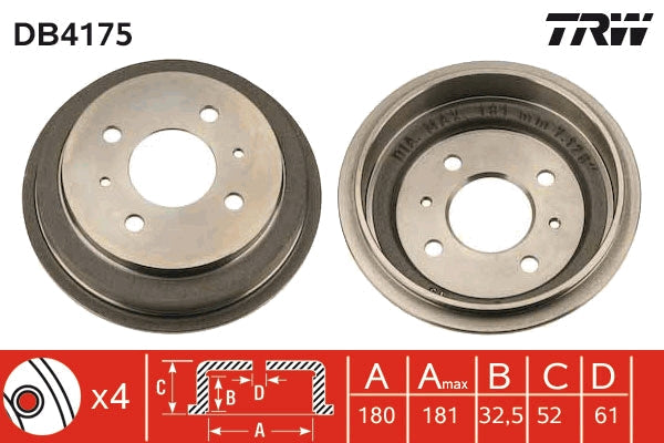 TRW MOTO DB4175 Brake Drum