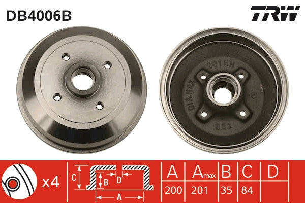TRW MOTO DB4006B Brake Drum