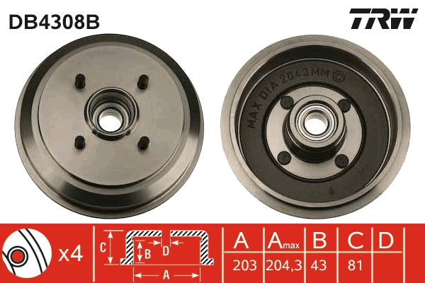 TRW MOTO DB4308B Brake Drum